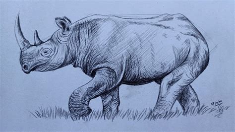 How To Draw An African Rhino Charcoal Pencil Shading Youtube
