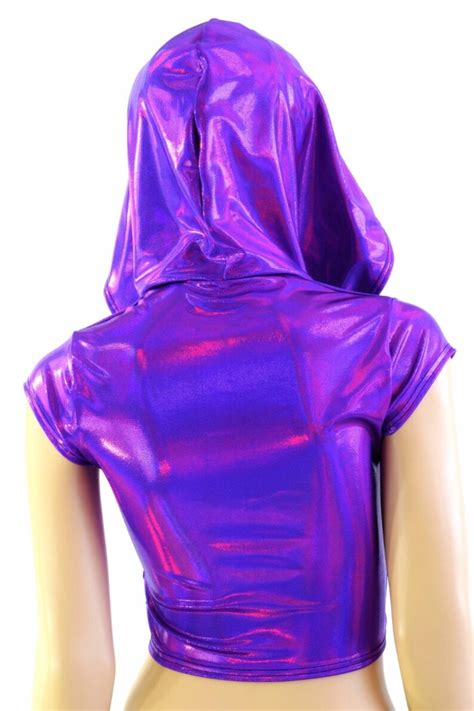 Purple Holographic Cap Sleeve Crop Hoodie And Galaxy Hood Liner Etsy