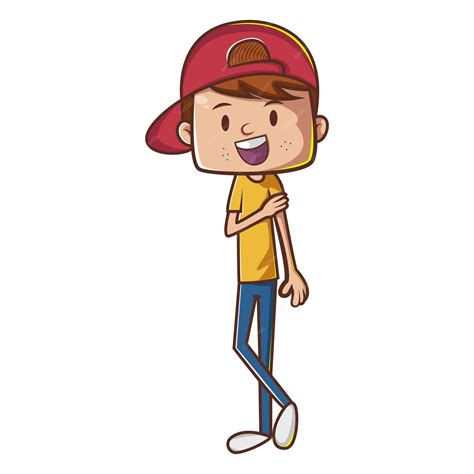 Ilustración De Dibujos Animados De Vector De Un Niño Con Gorra Roja Vector Premium