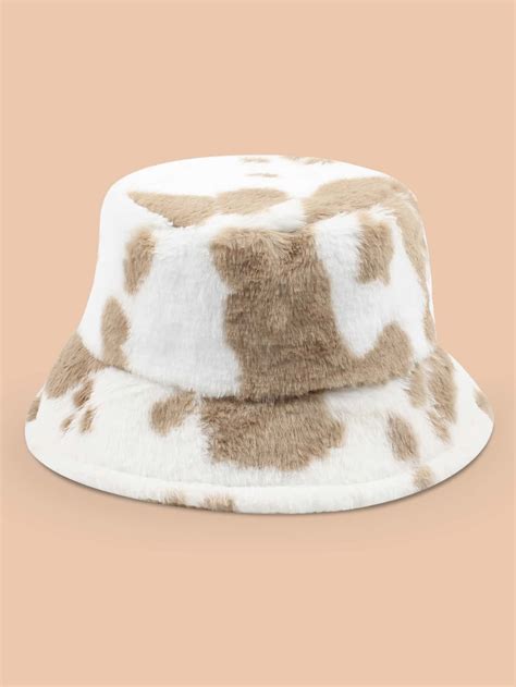 Plush Bucket Hat Shein Usa Bucket Hat Aesthetic Hut Cow Print