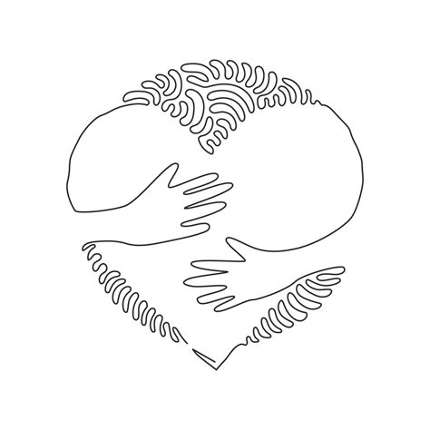 Single One Line Drawing Embrace Heart Shape Design Vector Template