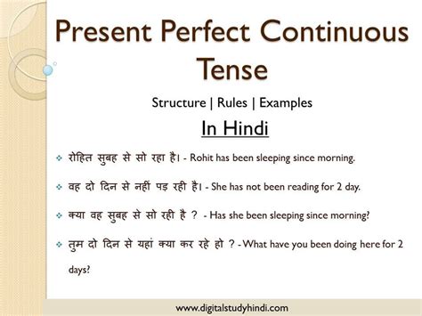 Present Perfect Continuous Tense In Hindi With Examples