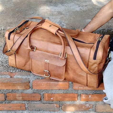 Leather Duffle Bag Mens Large Duffle Bag Overnight Travel Etsy