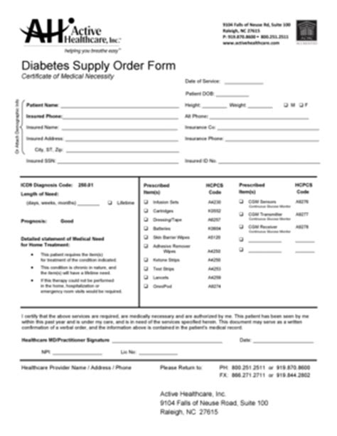 Physician Order Form For Diabetic Supplies - Fill Online ...