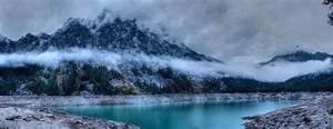 Landscape, Nature, Winter, Lake, Forest, Mountain, Clouds