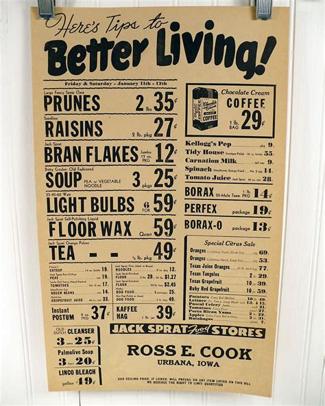 Vintage Grocery Store Poster 1940s Sale Specials Tips To Etsy