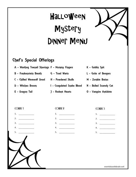 Halloween Mystery Dinner Menu Events To Celebrate
