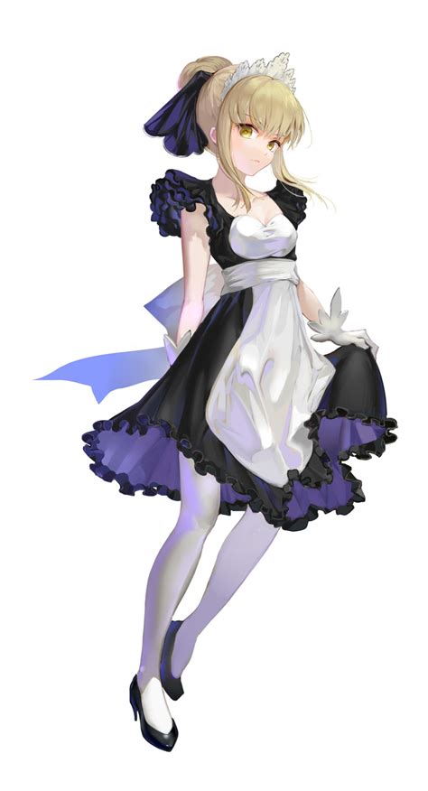 the big imageboard tbib 1girl alternate costume apron arm behind back artoria pendragon all