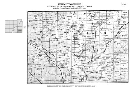 Butler County Ohio 1855 Old Wall Map Reprint With Homeowner Names