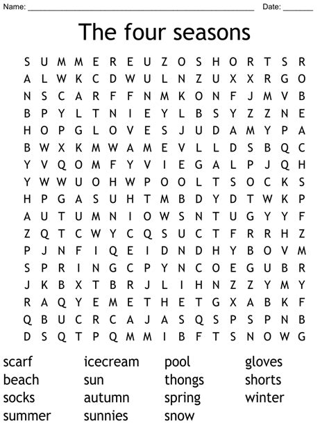 The Four Seasons Word Search Wordmint