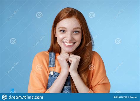 Cute Attractive Excited Smiling Happy Redhead Girl Blue Eyes Freckles