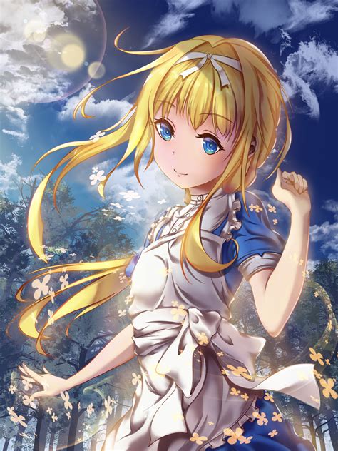 Fond Décran Anime Filles Anime Blond Yeux Bleus Forêt Ciel
