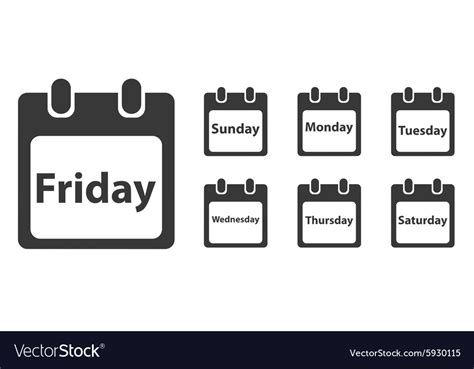Week Day Icon Set Monochrome Royalty Free Vector Image
