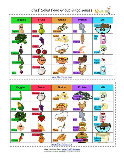 Bingo Food Groups Cards For Kids Three