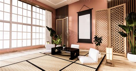 Traditional Japanese Style Living Room Mixed With Modern Design3d