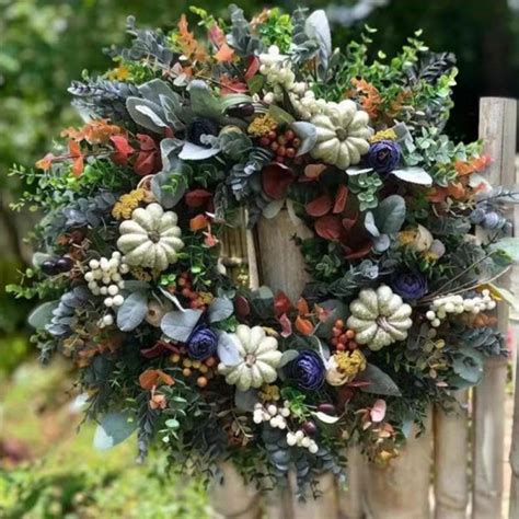 Farmhouse Fall Wreath Decoration Front Door With White Pumpkins Lamb