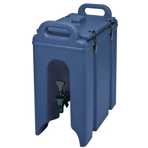This insulated beverage dispenser, also known as a cambro, is able to hold up to 5 gallons. Cambro 250LCD186 Navy Blue 2.5 Gallon Camtainer Insulated ...