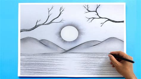 Pencil Drawing Of Easy Scenery Inside Circle Step By Stephow To Draw