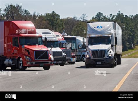 Trucks Stopped At Rest Area Along Interstate Highway I 75 Florida Stock