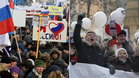 Moscow Thousands Join Pro And Anti Putin Protests Bbc News