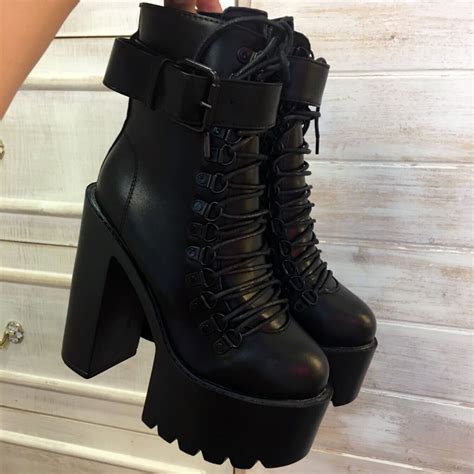 black square heels platform boots ankle boots female lace up women shoes fashion
