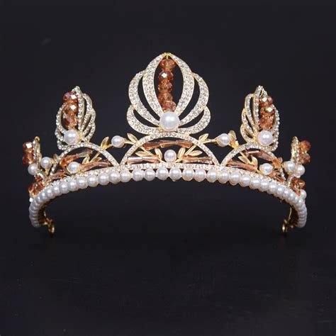 Barroco Corona De Oro Plateado Mujeres Reina Coronas Tiara De Perlas De