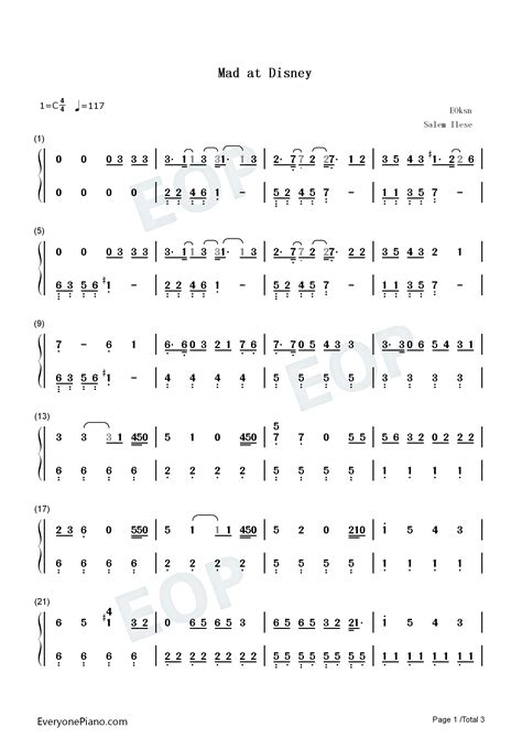 I'm mad at disney, disney, they tricked me, tricked me e e e e c e c e e b e b. Mad at Disney-Salem Ilese Numbered Musical Notation Preview