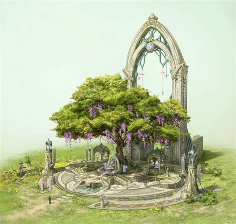 The Elven Altar Of Sacred Tree By Su Jeong Ahn Fantasy Art