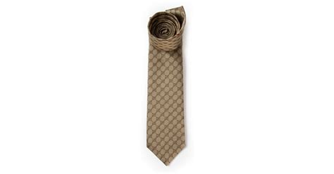 Gucci Monogram Print Tie In Brown For Men Lyst