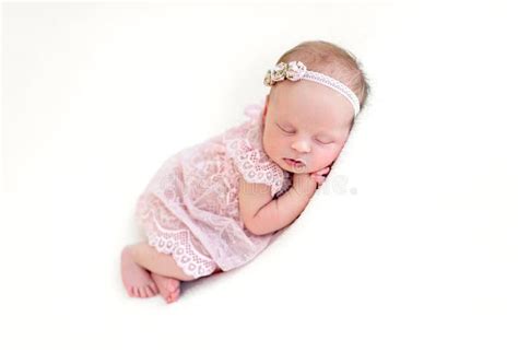 Sleeping Newborn Baby Girl Stock Image Image Of Dress 188194105