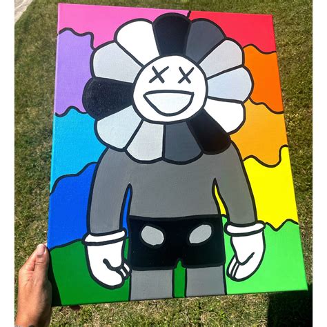 Kaws Art Kaws Painting Murakami Flower Kaws Kaws Wall Art Etsy