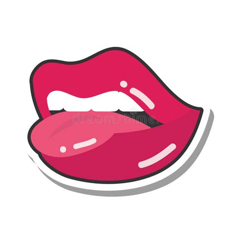 Pop Art Mouth And Lips Mouth Biting Tongue Line And Fill Icon Stock