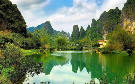 Lake Between Green Mountains Wallpaper Nature And Landscape