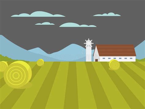 Village Landscapes Vector Illustration Farm House Agriculture Graphic