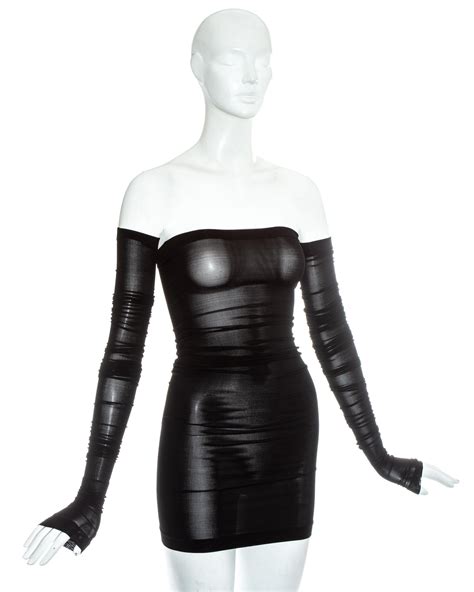 dolce and gabbana black spandex figure hugging mini dress and sleeves ss 2003 for sale at 1stdibs