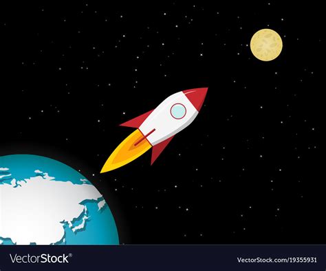 Rocket Go To Moon From Earth Royalty Free Vector Image