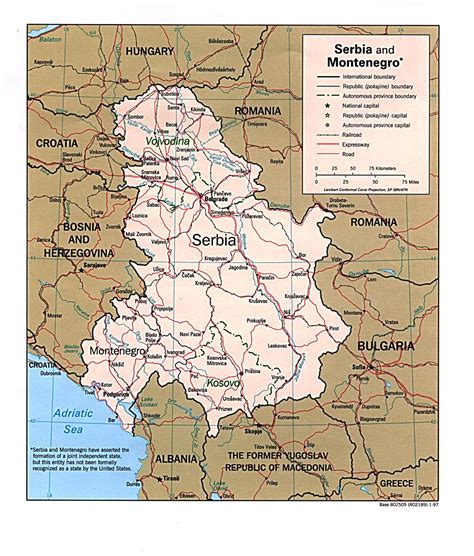 Road Map Of Serbia And Montenegro Serbia And Montenegro Road Map