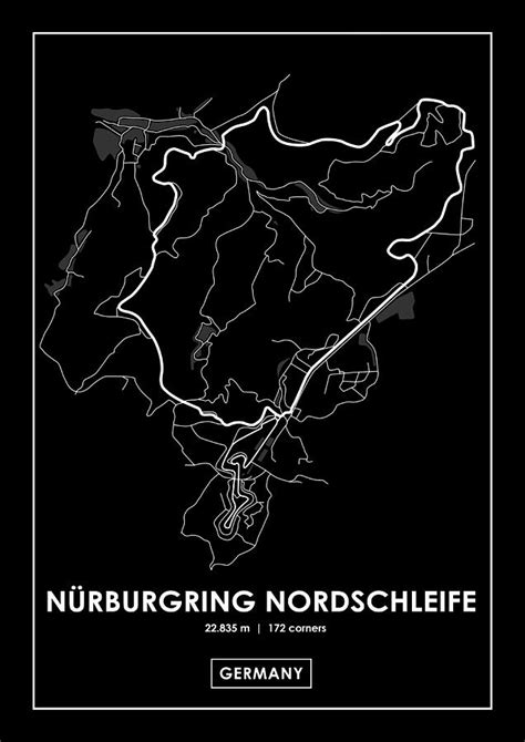 Nrburgring Nordschleife Germany Track Map Painting By Darren Taylor