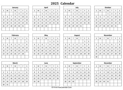 Calendar Yearly 2025 Landscape Layout
