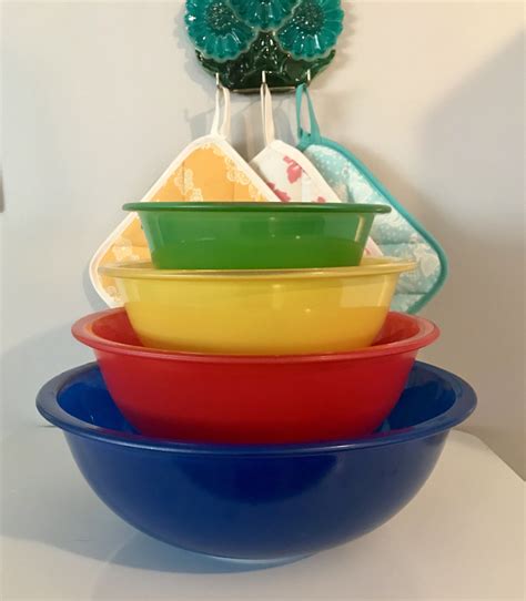 1980s Clear Bottom Primary Colors Pyrex Mixing Bowls I Still Need