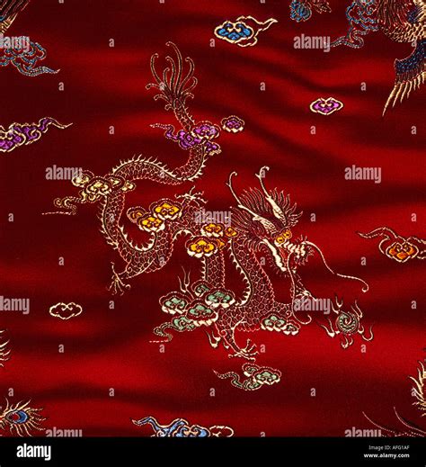 Red Silk Material With Oriental Dragon Motif Stock Photo Alamy