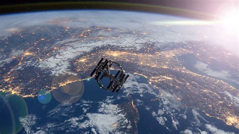 4k Space Station Tilt Shot In Orbit Around Earth Iss