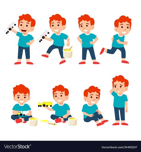 Cute Little Boy Character Set Flat Royalty Free Vector Image