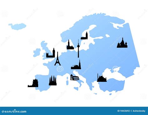 Europe Map With Landmarks Stock Vector Illustration Of European 9443692