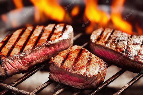 Premium Photo | Beef steaks sizzling on grill