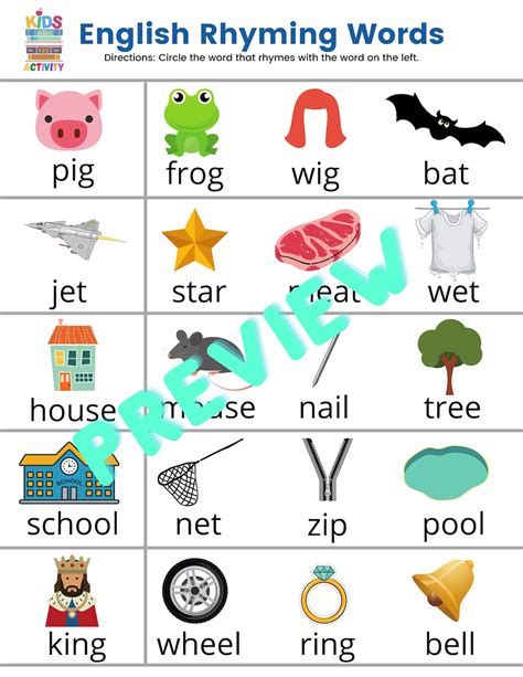 Rhyming Word List For Kindergarten