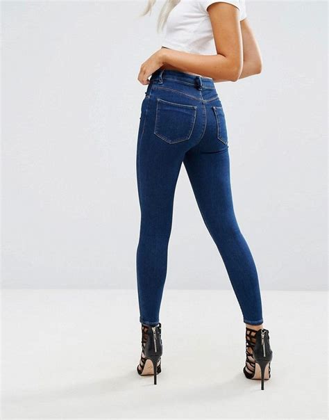 Asos Design Petite Ridley High Waist Skinny Jeans In Deep Blue Wash Asos