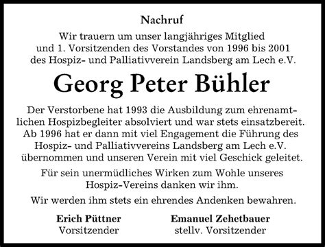 Traueranzeigen Von Georg Peter B Hler Augsburger Allgemeine Zeitung