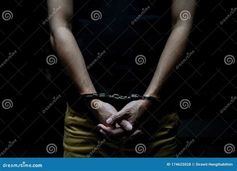 Handcuffed On A Prisoner Male Prisoners Were Handcuff In The Dark Prison Stock Photo Image Of