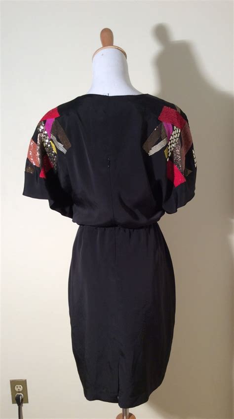 Vintage Yoana Baraschi Black Dress With Boho Disco Multi Etsy